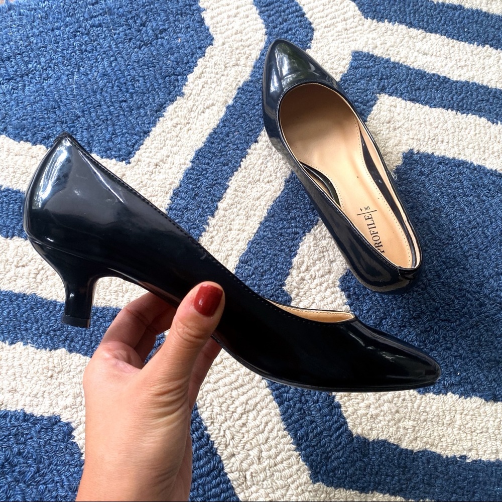 🖤 PROFILE BLACK LACQUERED ROUND TOE PUMPS!